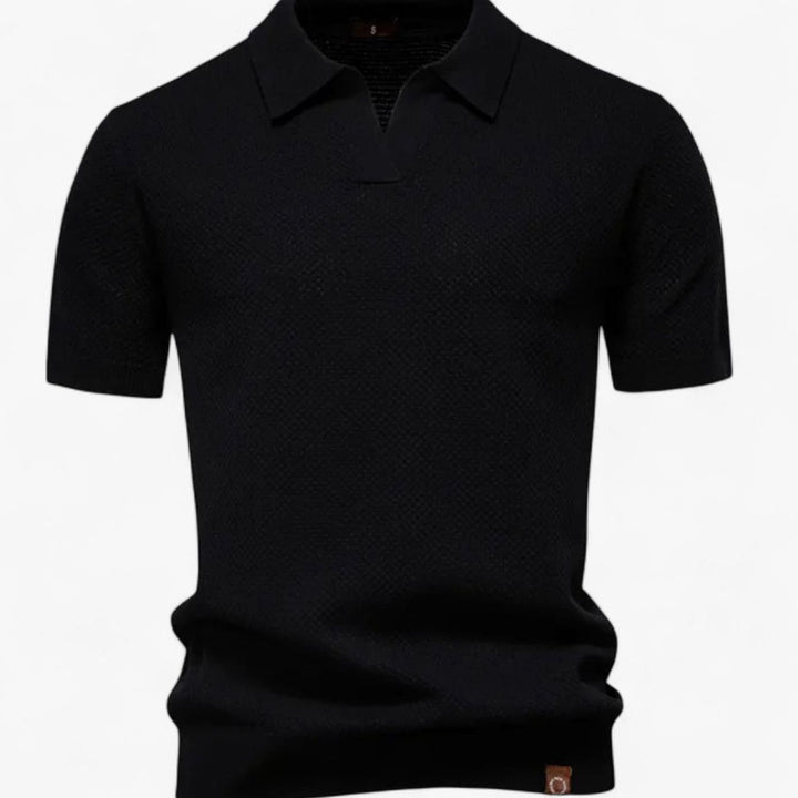 Men's Short-Sleeve Wool Polo Shirt Subtle Pineapple Knit - Black