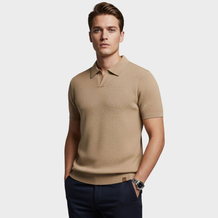 Men's Short-Sleeve Wool Polo Shirt Subtle Pineapple Knit