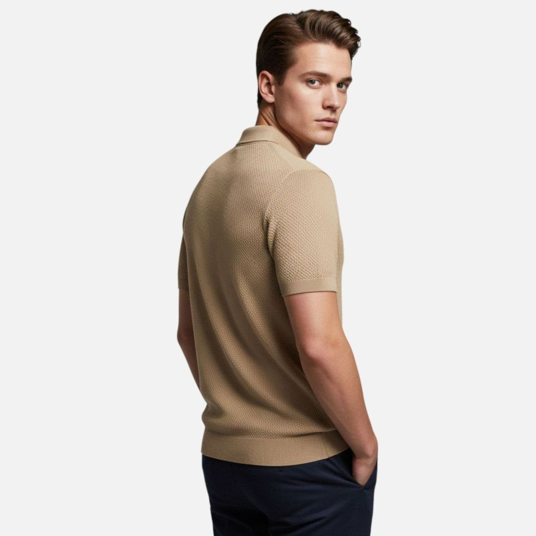 Men's Short-Sleeve Wool Polo Shirt Subtle Pineapple Knit
