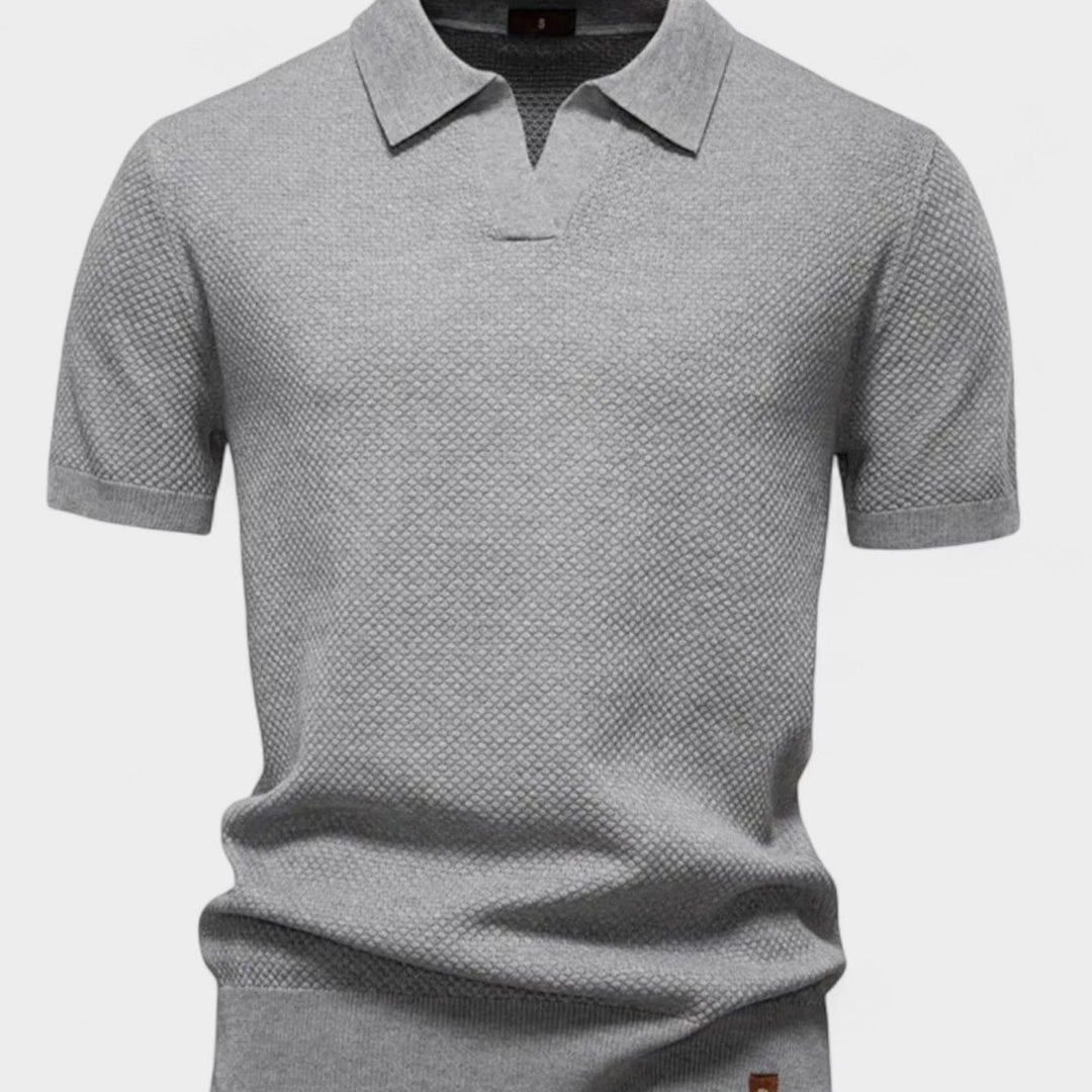 Men's Short-Sleeve Wool Polo Shirt Subtle Pineapple Knit - Light Grey