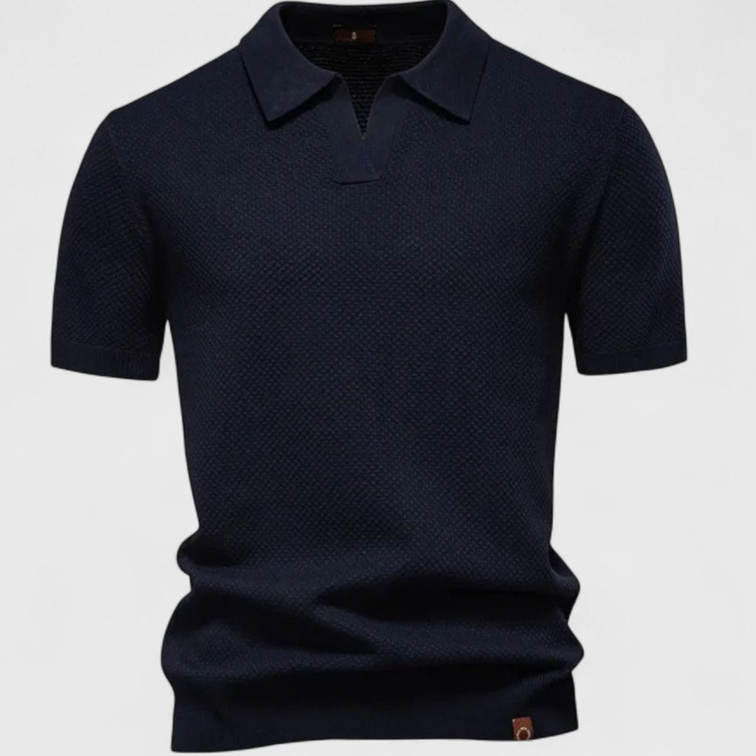 Men's Short-Sleeve Wool Polo Shirt Subtle Pineapple Knit - Navy