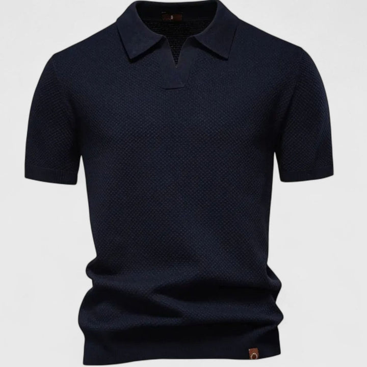 Men's Short-Sleeve Wool Polo Shirt Subtle Pineapple Knit - Navy