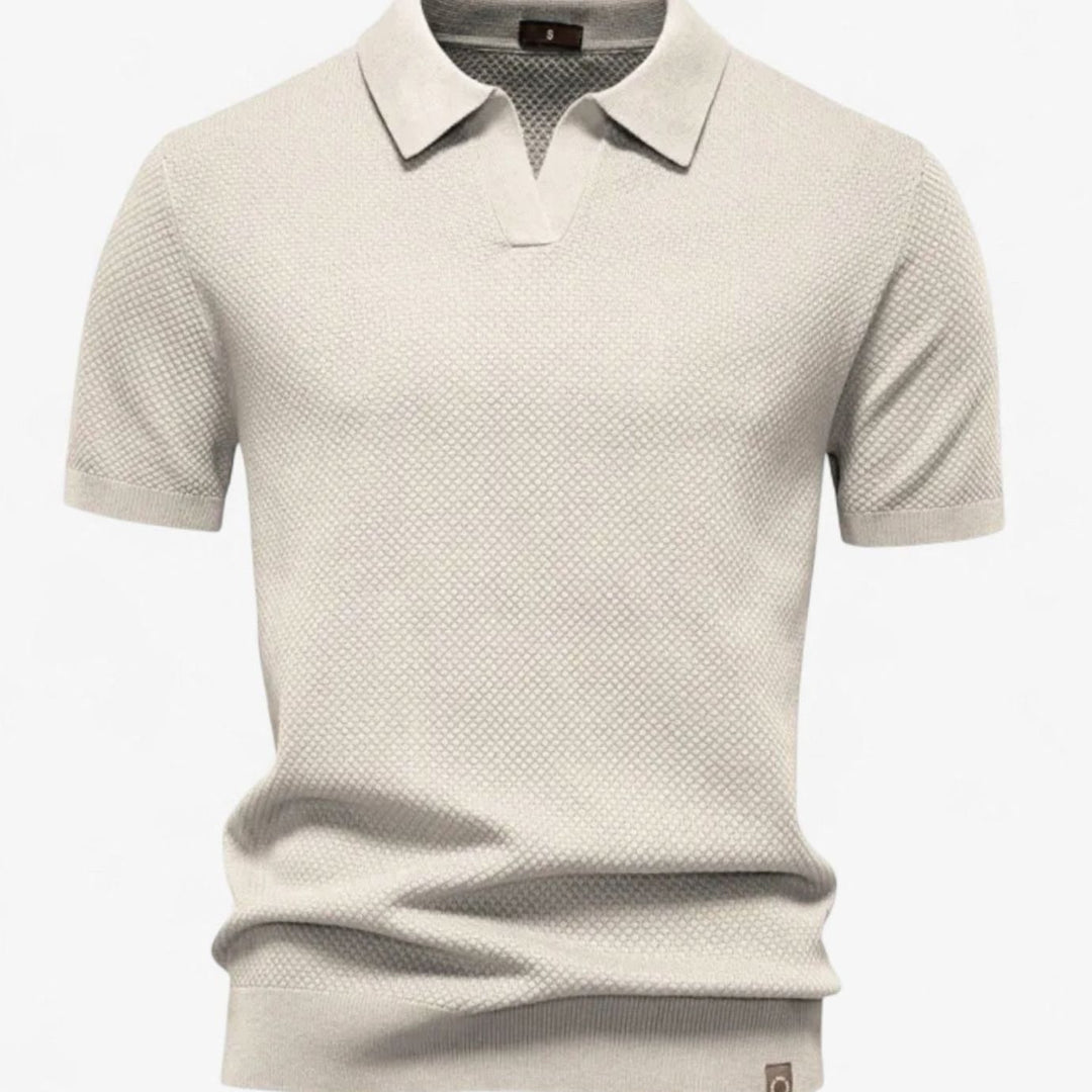 Men's Short-Sleeve Wool Polo Shirt Subtle Pineapple Knit - Khaki