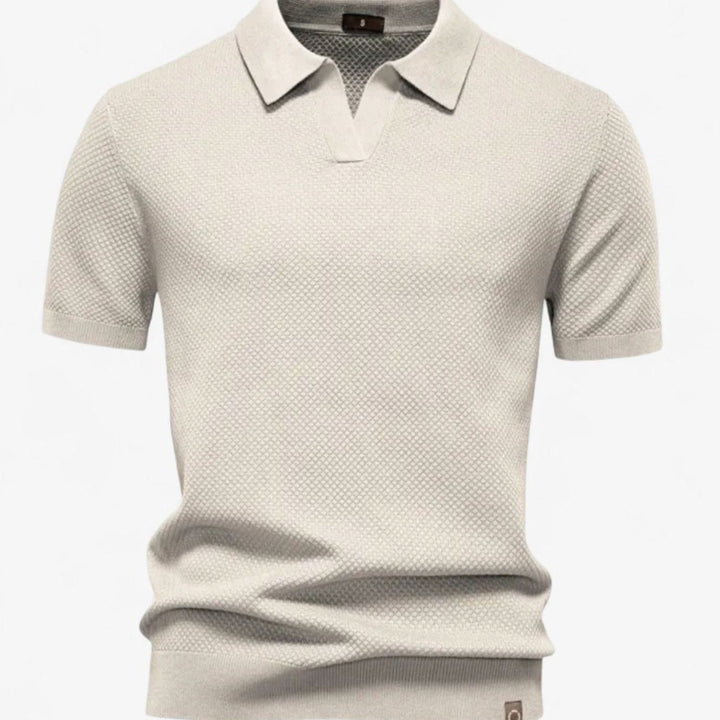 Men's Short-Sleeve Wool Polo Shirt Subtle Pineapple Knit - Khaki