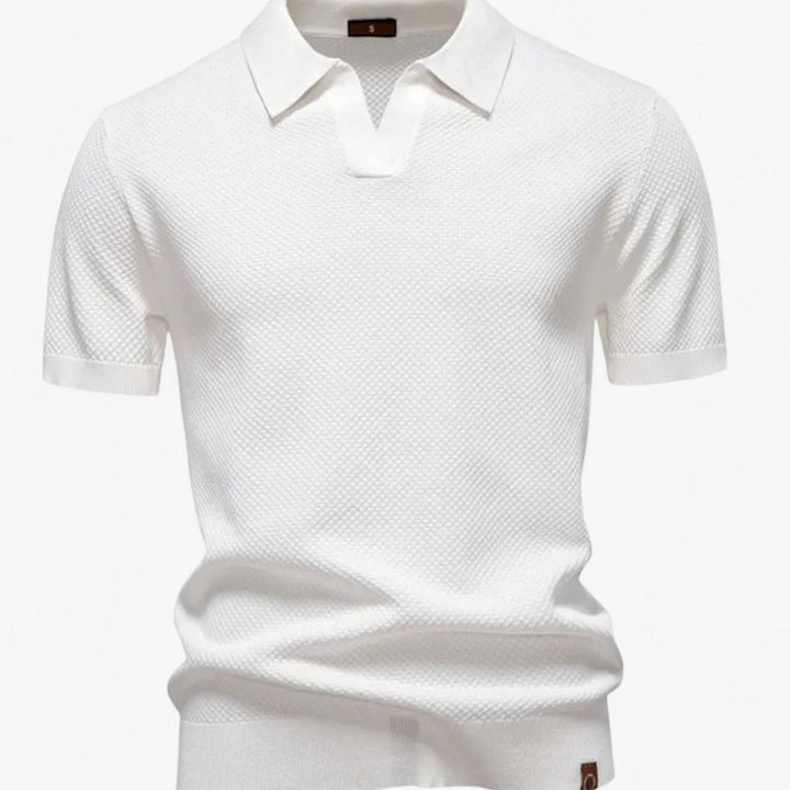 Men's Short-Sleeve Wool Polo Shirt Subtle Pineapple Knit - White