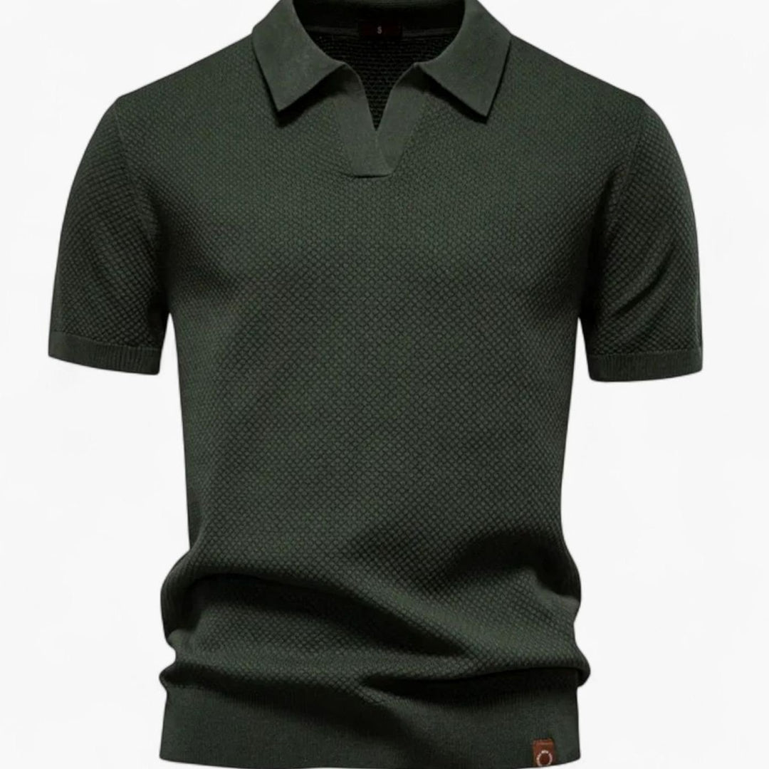 Men's Short-Sleeve Wool Polo Shirt Subtle Pineapple Knit - Dark Green