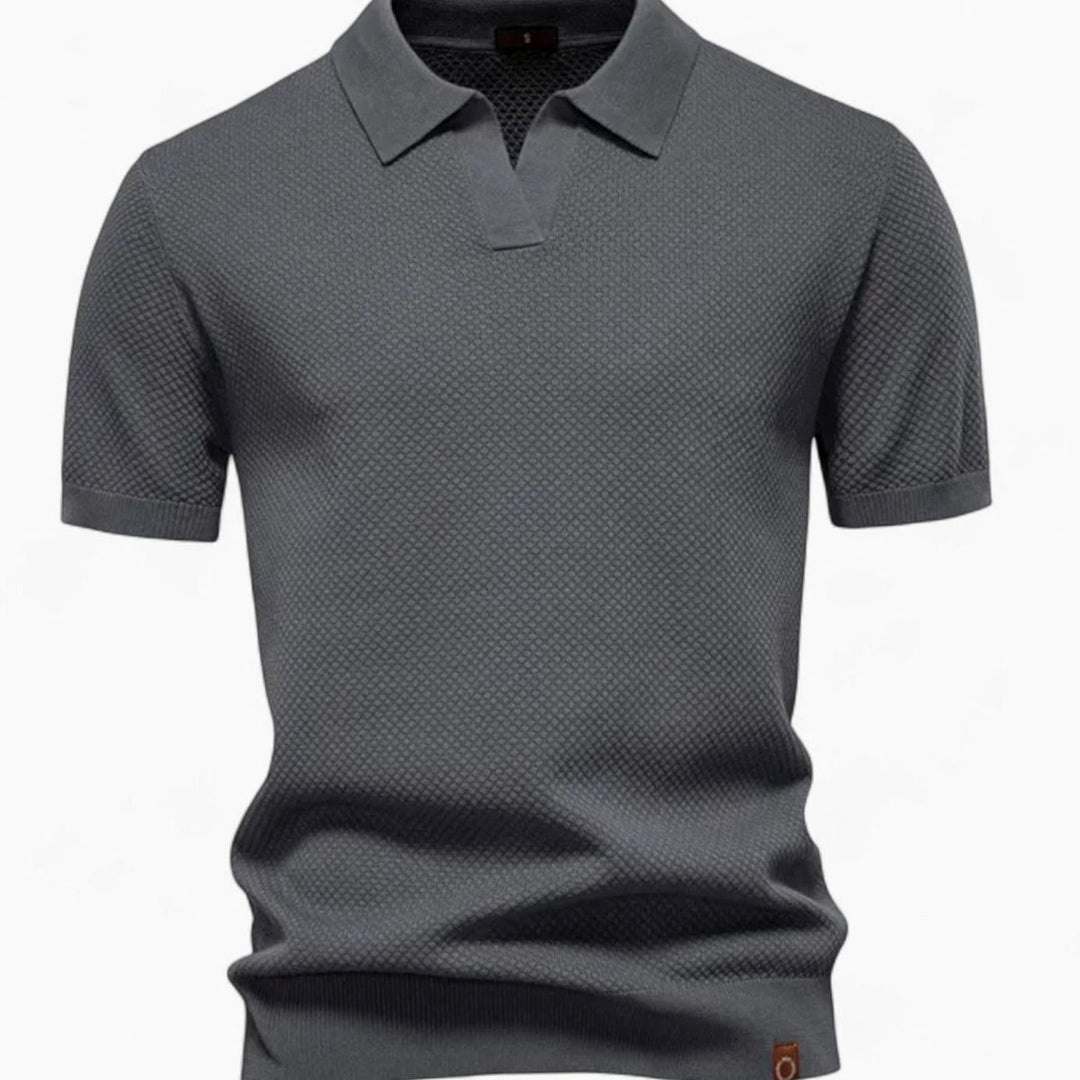 Men's Short-Sleeve Wool Polo Shirt Subtle Pineapple Knit - Dark Gray