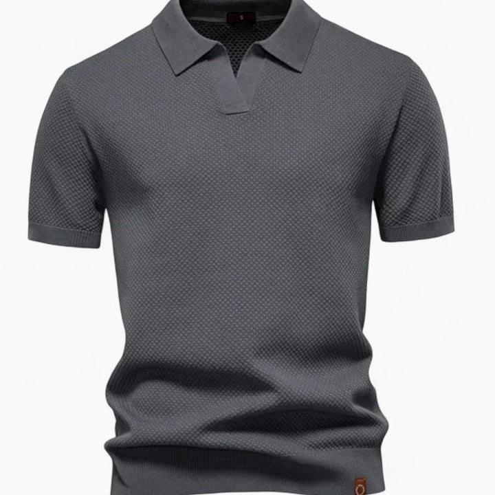 Men's Short-Sleeve Wool Polo Shirt Subtle Pineapple Knit - Dark Gray