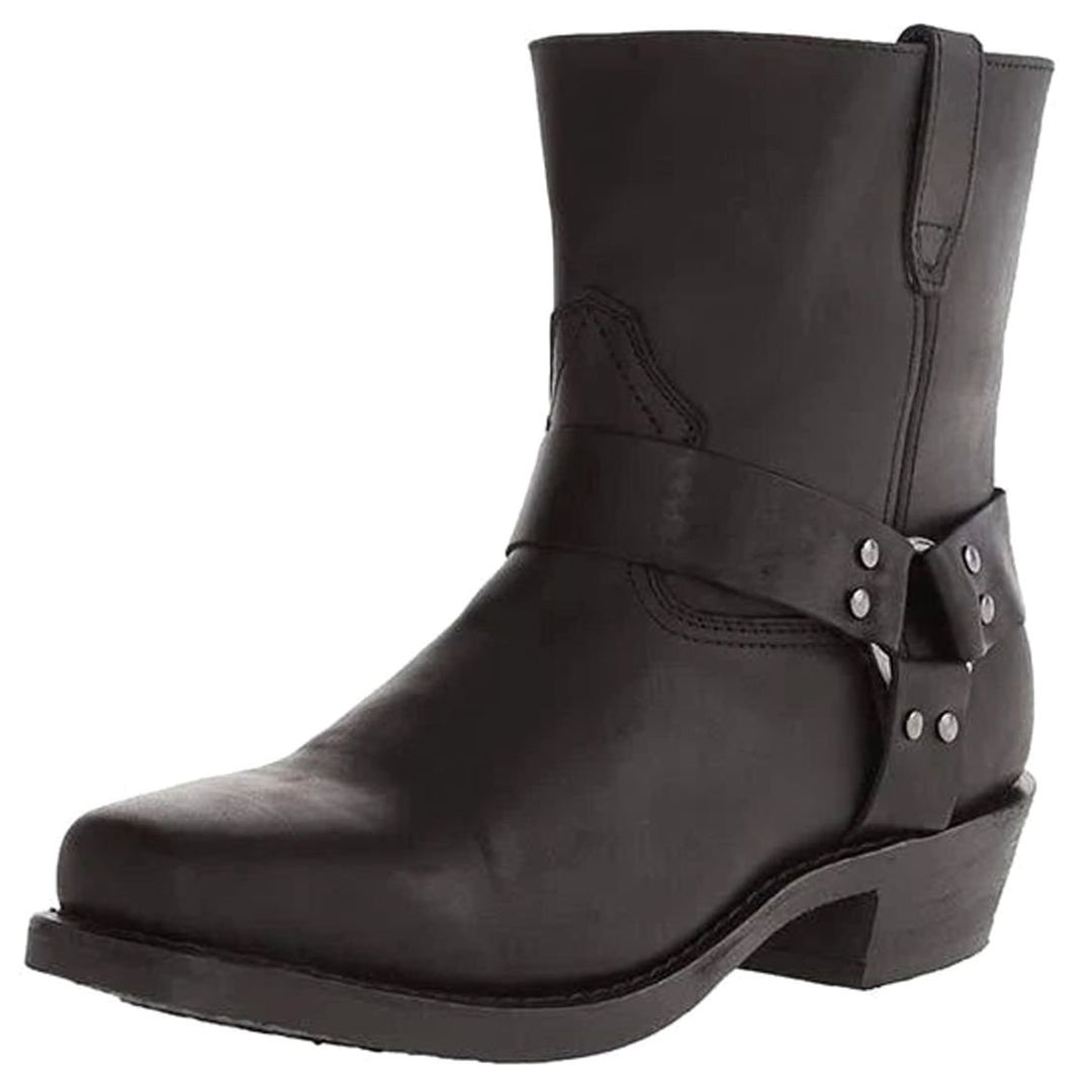 Men's Side-Zip Buckle-Strap Pointed-Toe Western Cowboy Boots