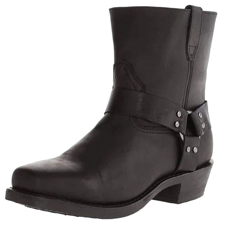 Men's Side-Zip Buckle-Strap Pointed-Toe Western Cowboy Boots