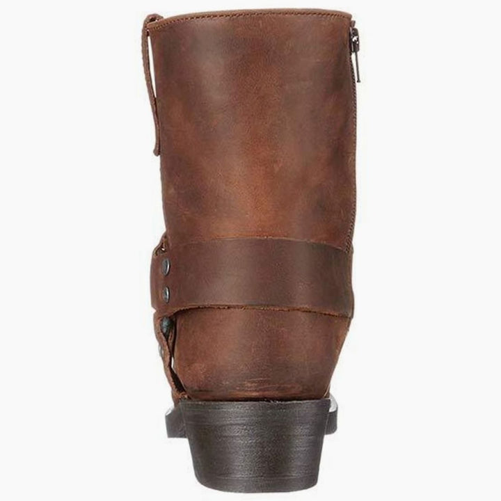 Men's Side-Zip Buckle-Strap Pointed-Toe Western Cowboy Boots