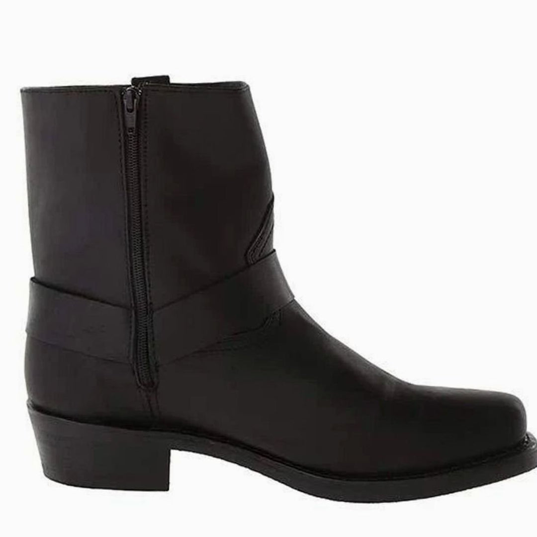 Men's Side-Zip Buckle-Strap Pointed-Toe Western Cowboy Boots - Black