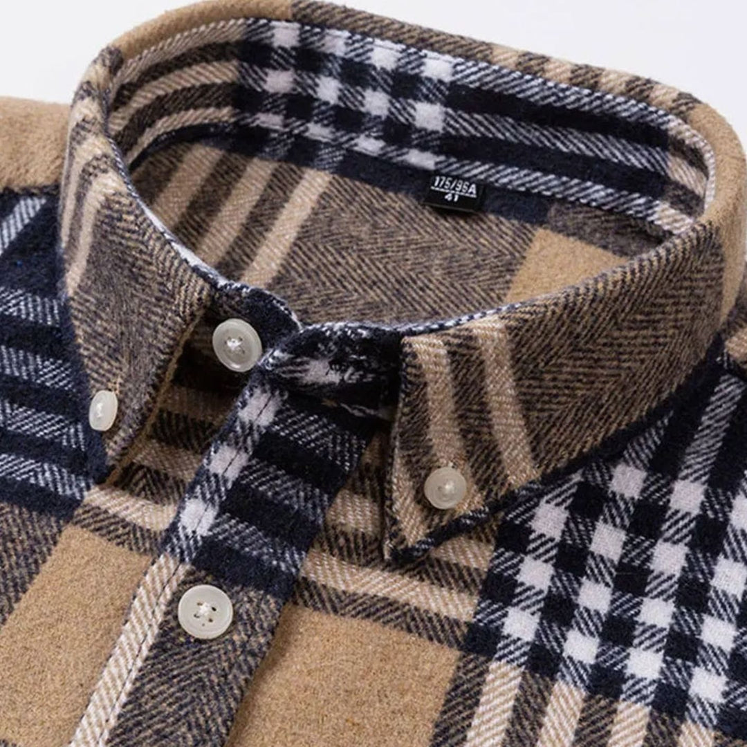 Men's Slim-Fit Brushed Flannel Button-Down Plaid Shirt