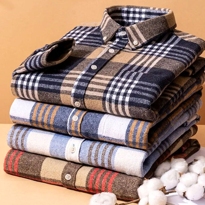 Men's Slim-Fit Brushed Flannel Button-Down Plaid Shirt