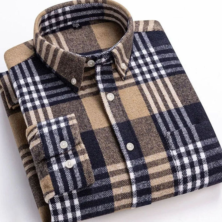 Men's Slim-Fit Brushed Flannel Button-Down Plaid Shirt - Brown