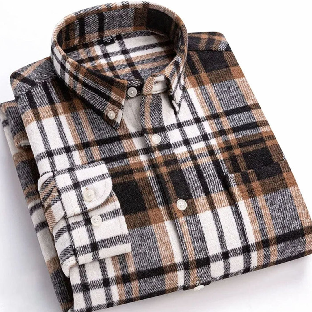 Men's Slim-Fit Brushed Flannel Button-Down Plaid Shirt - White