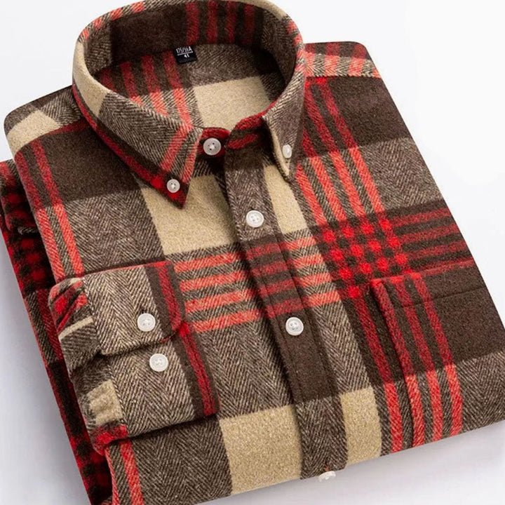 Men's Slim-Fit Brushed Flannel Button-Down Plaid Shirt - Red