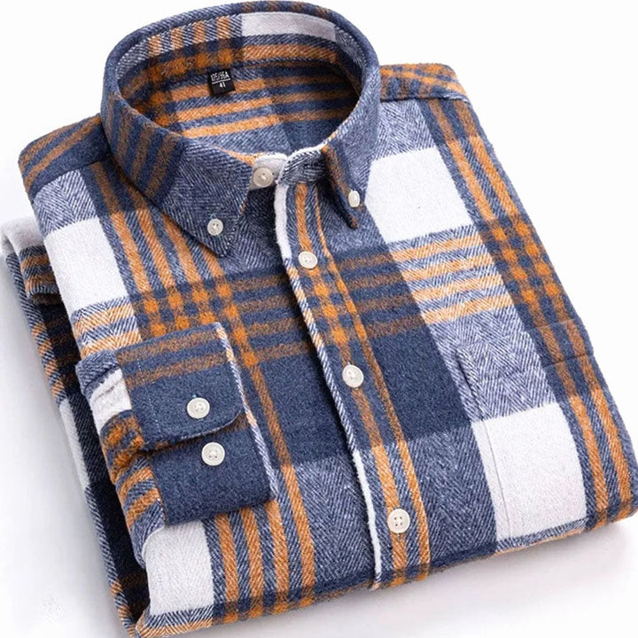 Men's Slim-Fit Brushed Flannel Button-Down Plaid Shirt - Blue