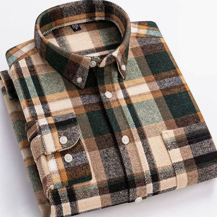 Men's Slim-Fit Brushed Flannel Button-Down Plaid Shirt - Green