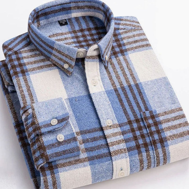 Men's Slim-Fit Brushed Flannel Button-Down Plaid Shirt - Light Blue
