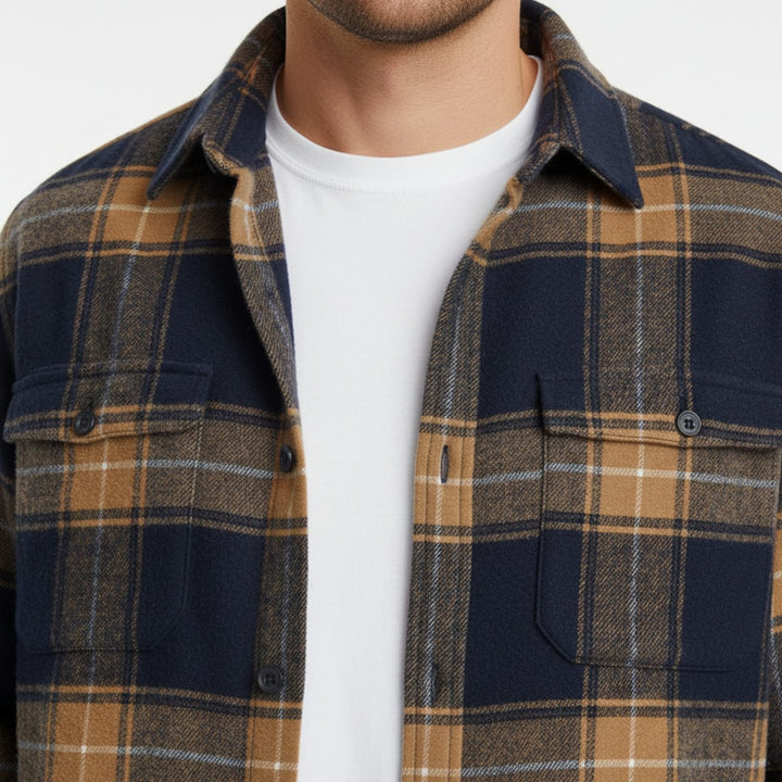 Men's Slim-Fit Brushed Flannel Button-Down Plaid Shirt