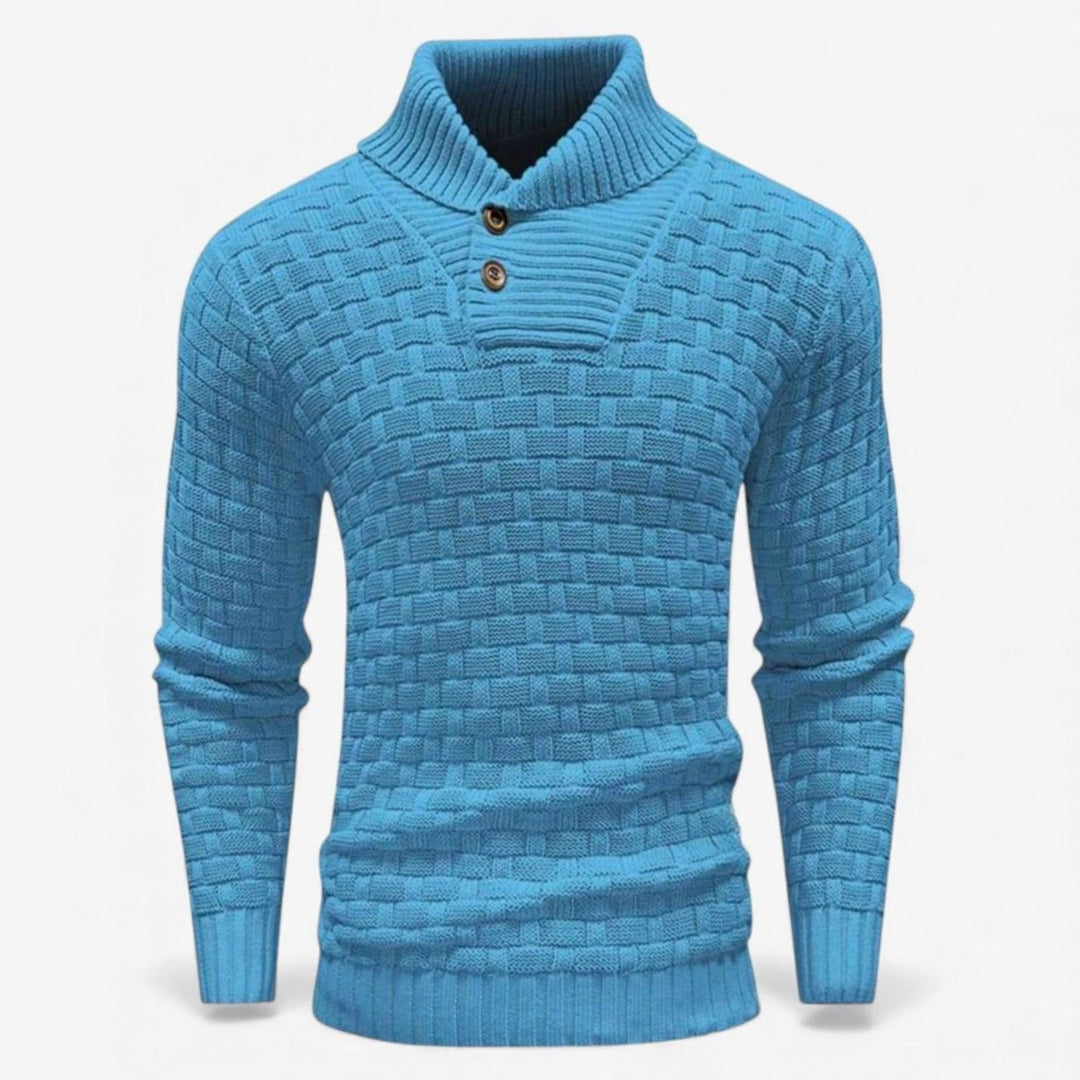 Men's Slim-Fit Button Turtleneck Knit Sweater - Sky Blue