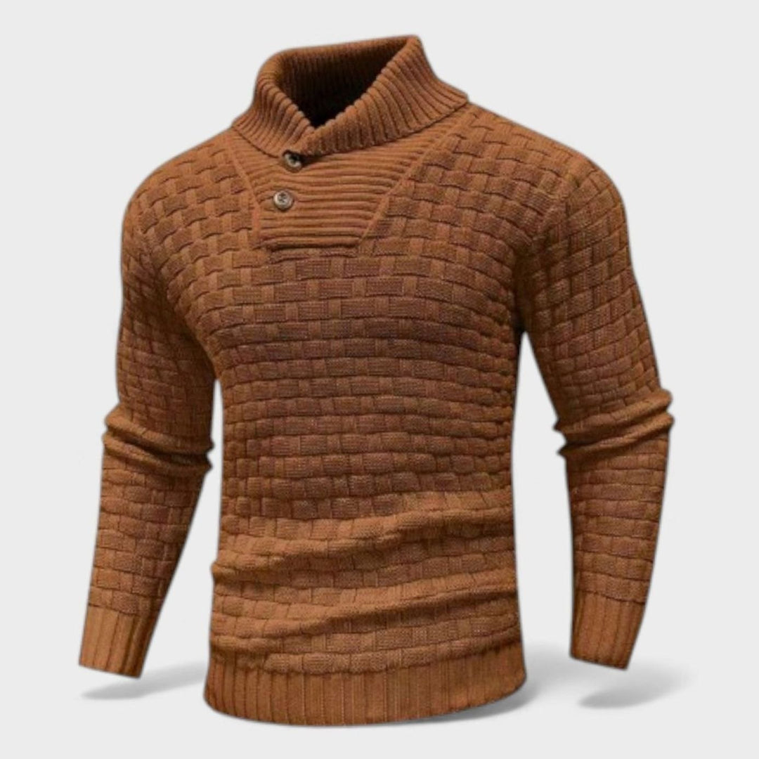 Men's Slim-Fit Button Turtleneck Knit Sweater - Brown