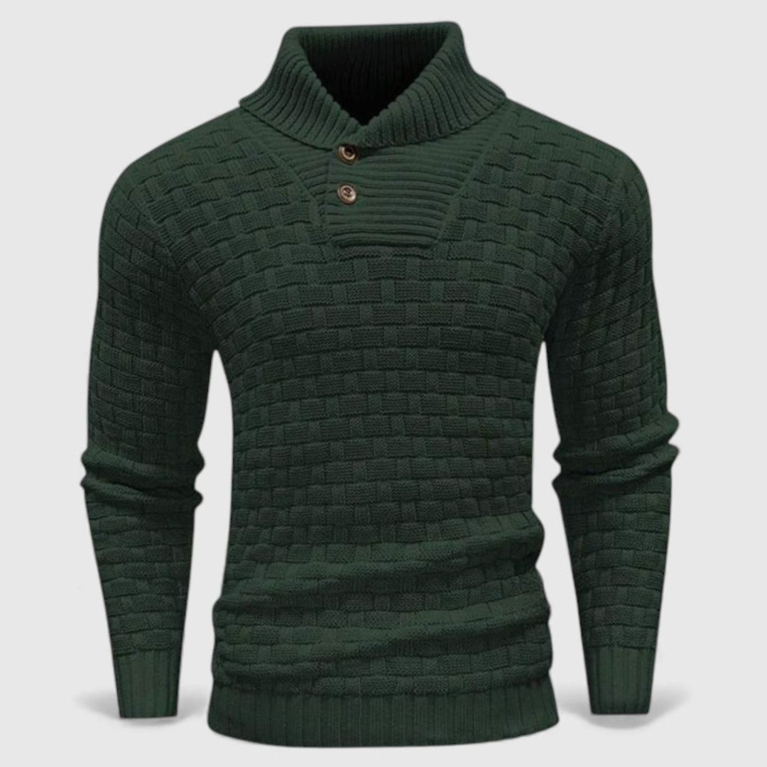 Men's Slim-Fit Button Turtleneck Knit Sweater - Black