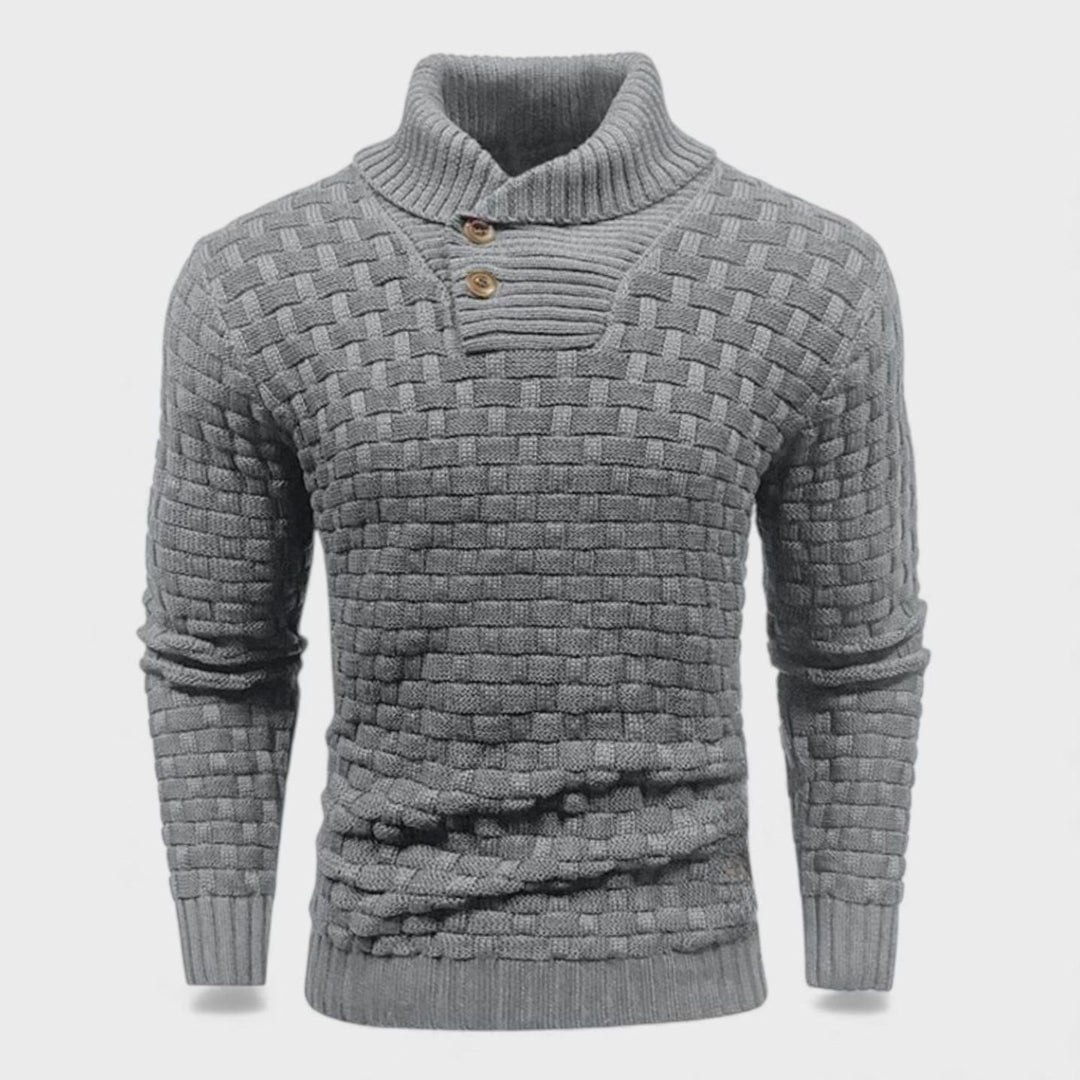 Men's Slim-Fit Button Turtleneck Knit Sweater - Grey
