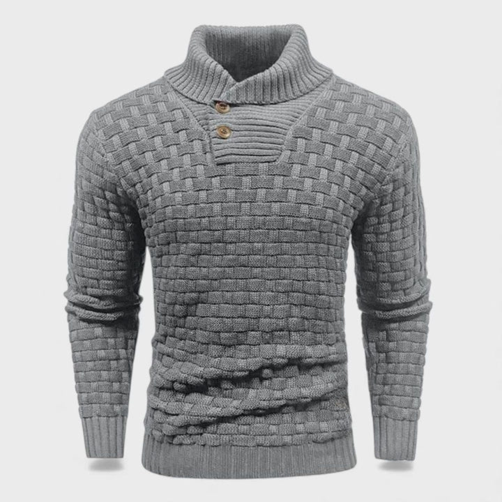 Men's Slim-Fit Button Turtleneck Knit Sweater - Grey