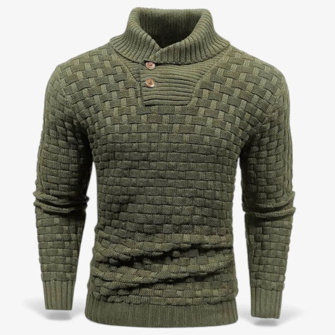 Men's Slim-Fit Button Turtleneck Knit Sweater - Olive Green