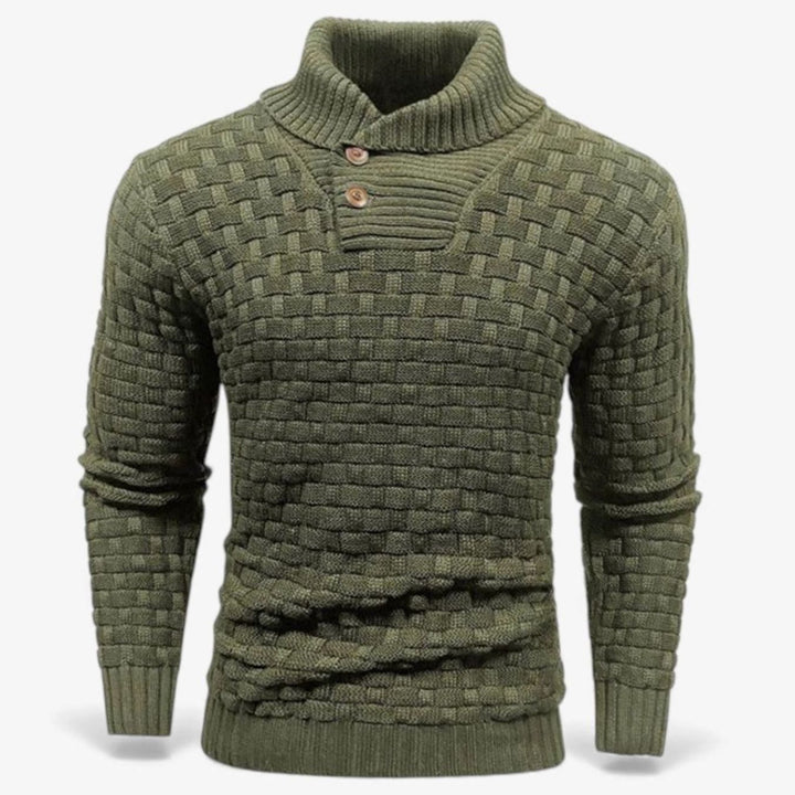 Men's Slim-Fit Button Turtleneck Knit Sweater - Olive Green