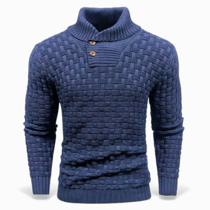 Men's Slim-Fit Button Turtleneck Knit Sweater - Navy Blue