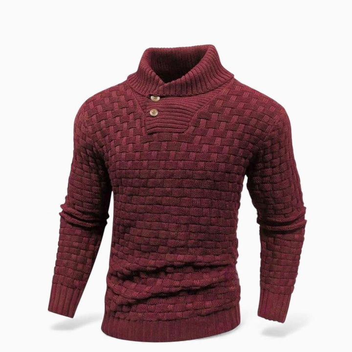 Men's Slim-Fit Button Turtleneck Knit Sweater - Dark Red