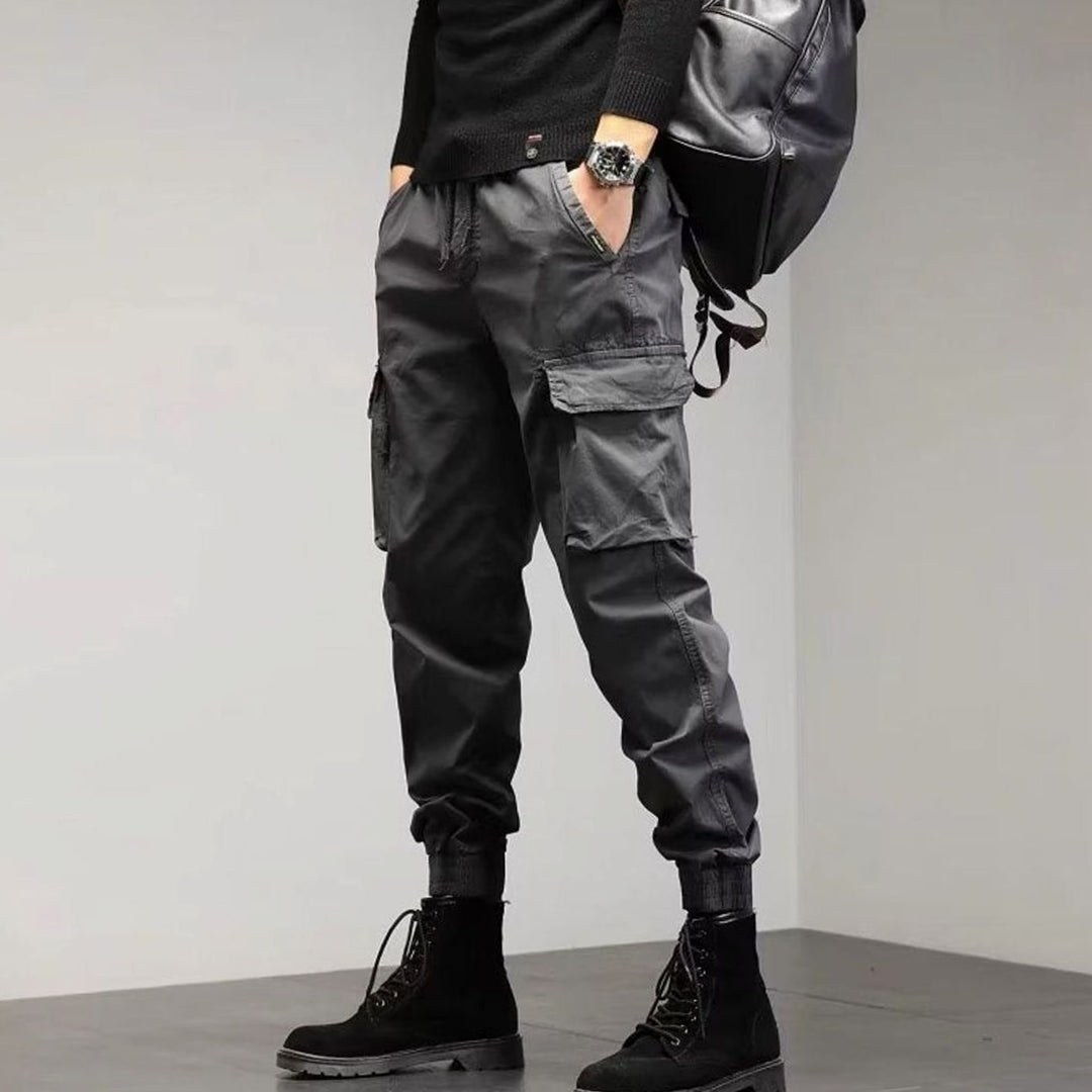Men's Slim-Fit Cargo Pants Tapered Jogger Zip Pockets - Gray