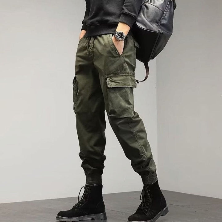 Men's Slim-Fit Cargo Pants Tapered Jogger Zip Pockets - Army Green