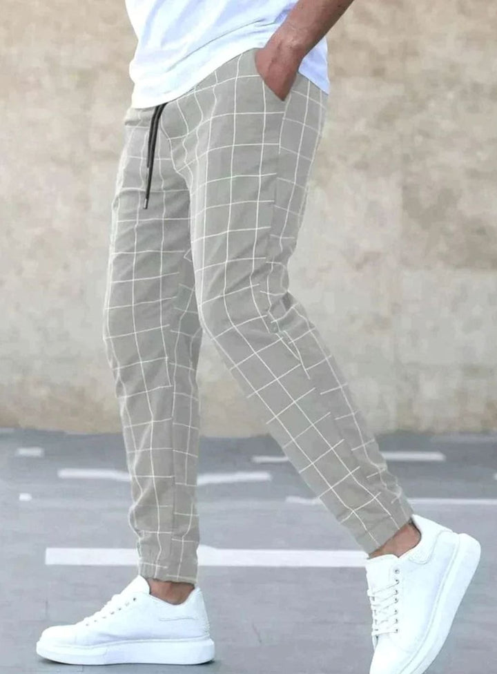 Men's Slim-Fit Checked Drawstring Chino Pants