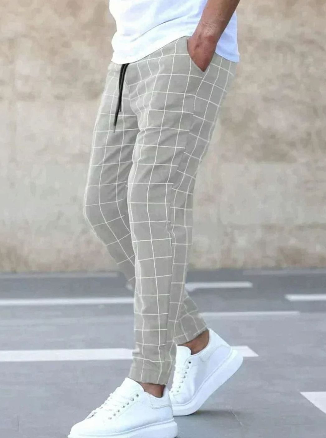 Men's Slim-Fit Checked Drawstring Chino Pants