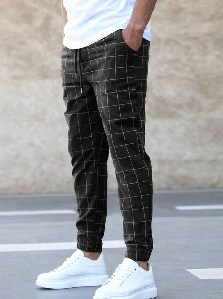 Men's Slim-Fit Checked Drawstring Chino Pants