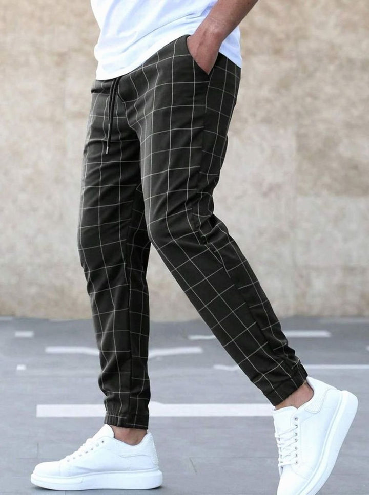 Men's Slim-Fit Checked Drawstring Chino Pants