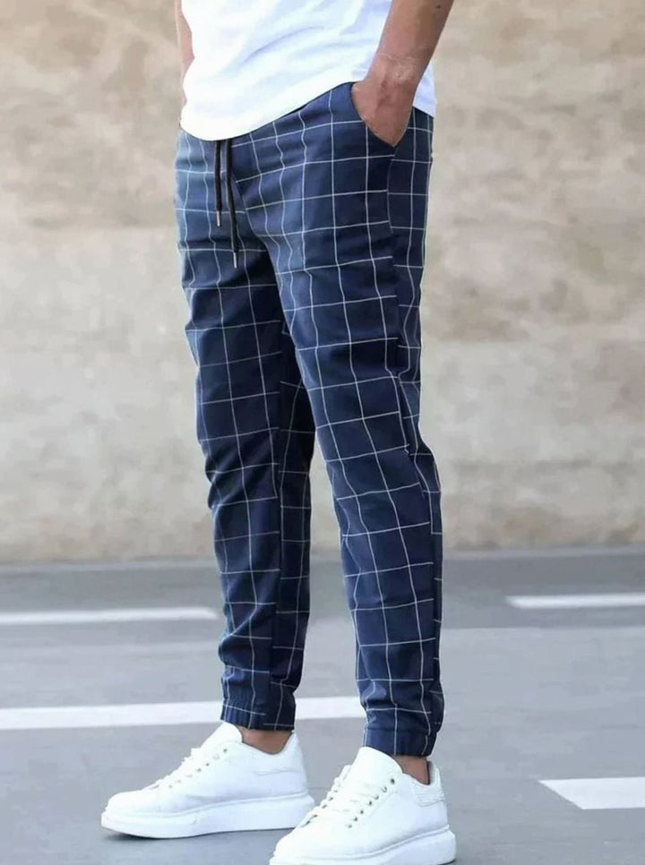 Men's Slim-Fit Checked Drawstring Chino Pants