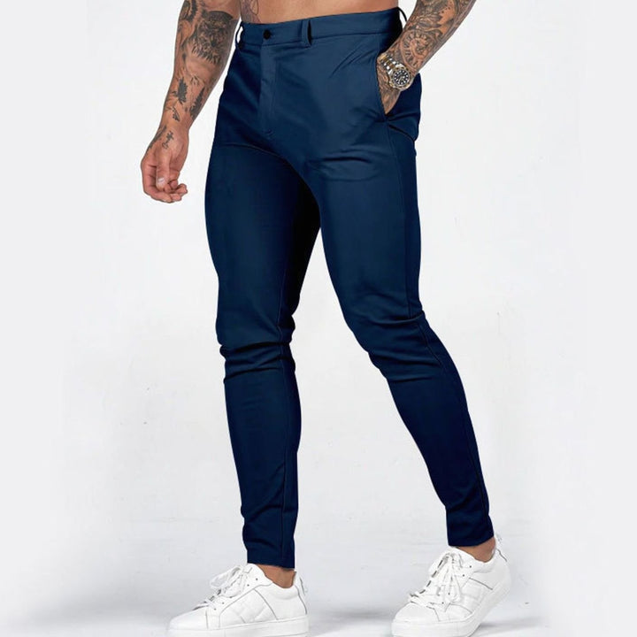 Men's Slim Fit Chino Pants Elastic Waistband Side Pockets