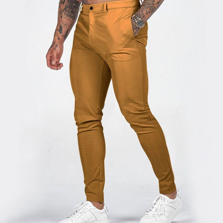 Men's Slim Fit Chino Pants Elastic Waistband Side Pockets