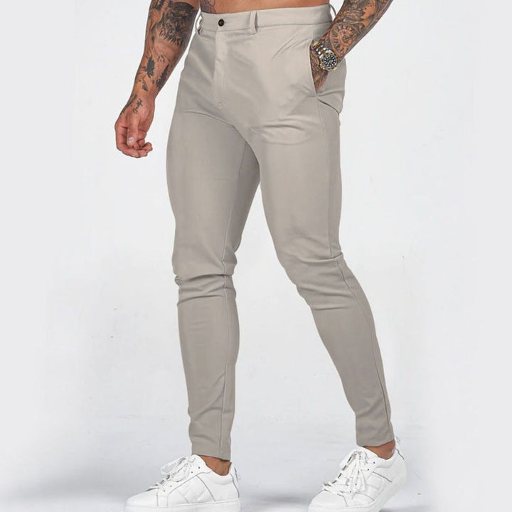 Men's Slim Fit Chino Pants Elastic Waistband Side Pockets