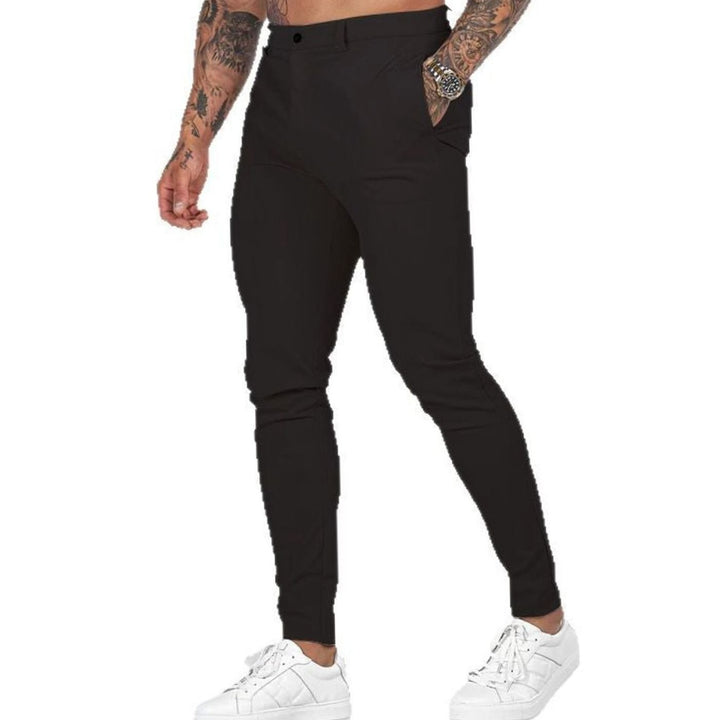 Men's Slim Fit Chino Pants Elastic Waistband Side Pockets