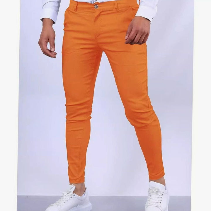 Men's Slim Fit Chino Pants Elastic Waistband Side Pockets - Orange