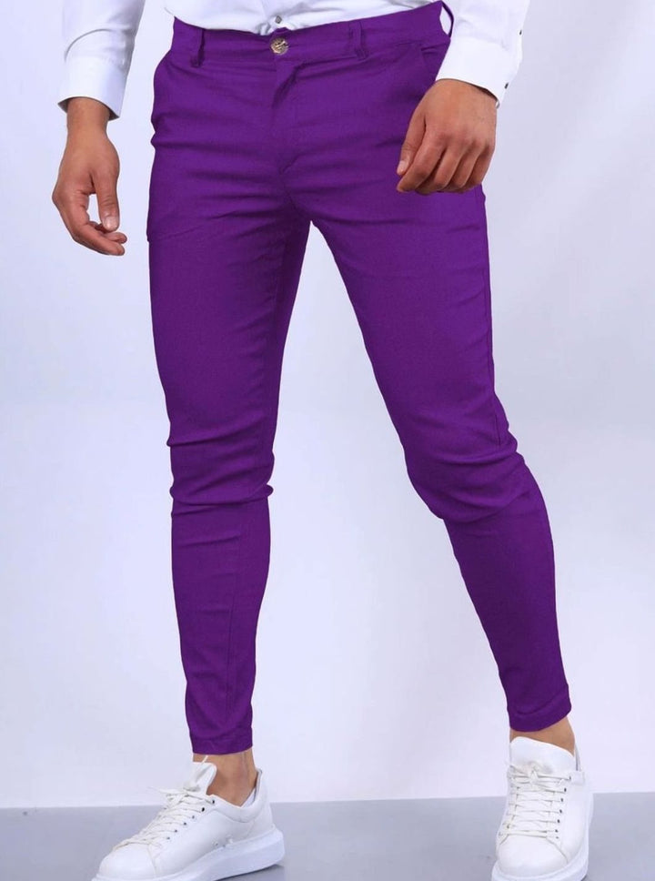 Men's Slim Fit Chino Pants Elastic Waistband Side Pockets - Lilac