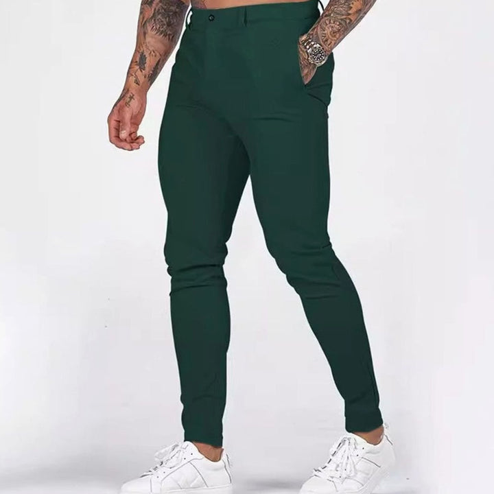 Men's Slim Fit Chino Pants Elastic Waistband Side Pockets - Green