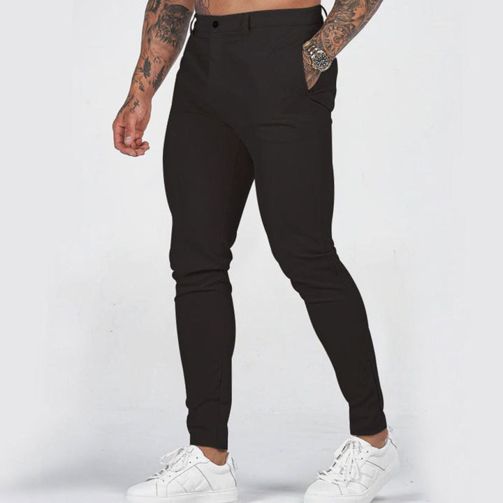 Men's Slim Fit Chino Pants Elastic Waistband Side Pockets - Black