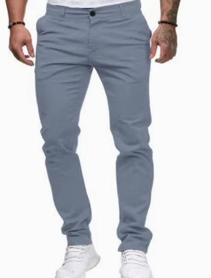 Men's Slim Fit Chino Pants Elastic Waistband Side Pockets - Light Blue